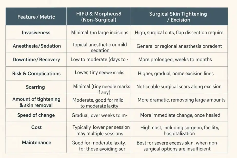 Table showing benefits of Lipo Freeze 2 U Sandbach treatments for skin tightening following weight loss injections.